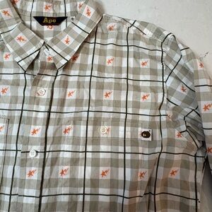 A Bathing Ape BAPE OG Polo Long Sleeve Button Up Mens XL Plaid Star Quiet Luxury